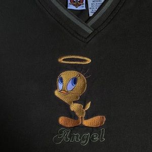 Vintage Looney Tunes Tweety Bird Halo Angel Embroidered Pullover Sweatshirt